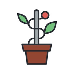 Green plant in a pot. Office plant, workplace interior design vector illustration.