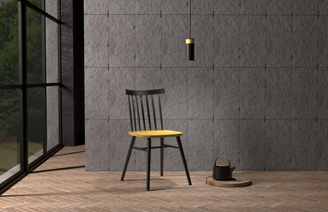 Industrial interior with a chair in front of a concrete wall, Pantone 2021 colors
