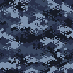 Hexagonal camouflage seamless pattern. Abstract modern geometric military endless background texture for fabric and fashion print. Vector illustration.