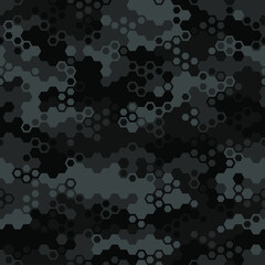 Hexagonal camouflage seamless pattern. Abstract modern geometric military endless background texture for fabric and fashion print. Vector illustration.