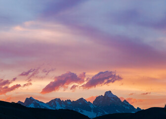A sunset view of the Tetons in Jackson Hole, Wyoming