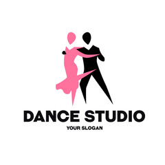 Logo for a dance studio in the form of a silhouette of a dancing couple.Logo in a minimalist style