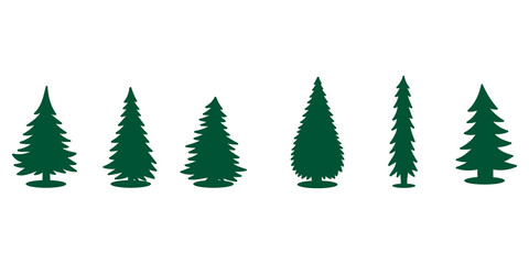Obraz premium Set of different Christmas trees. Green silhouettes of Christmas trees isolated on white background. Winter mood
