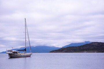 Fototapeta premium sailboat on the lake Ushuaia