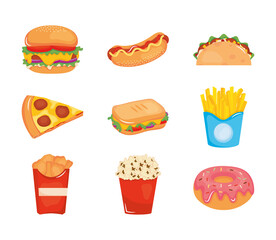 fast food icon set, colorful design