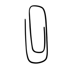 Black isolated icon of paper clip on white background. Silhouette of paper clip. Flat design.