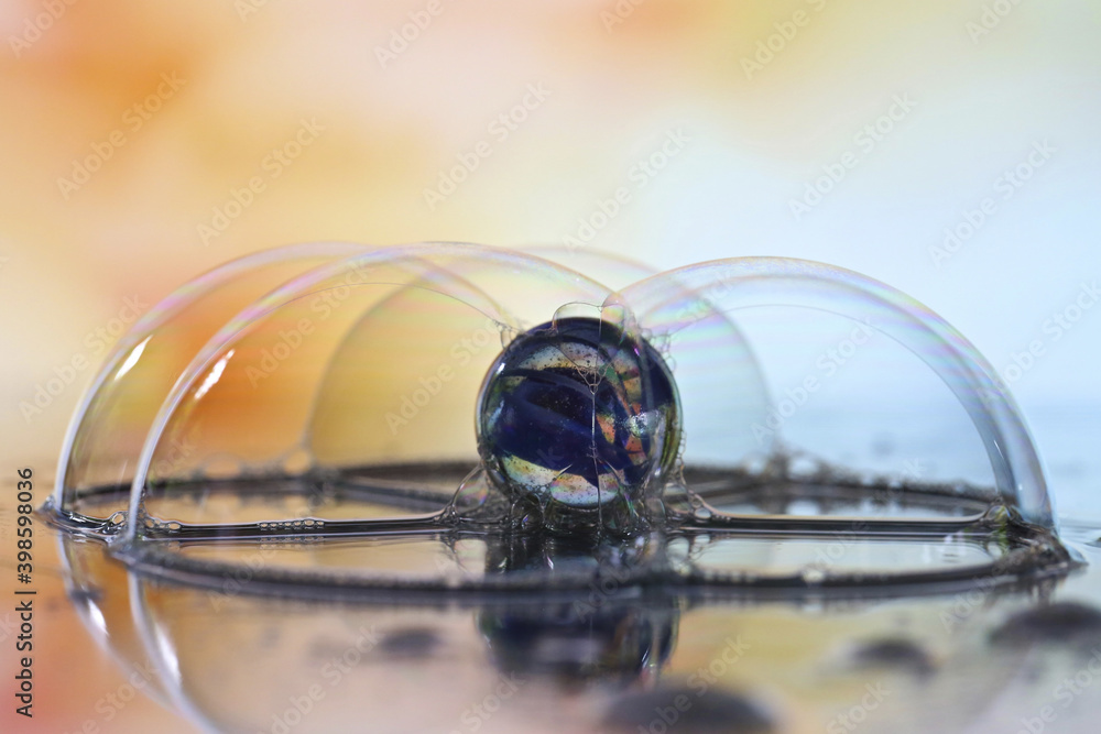Poster macro shot of bubbles on colorful background