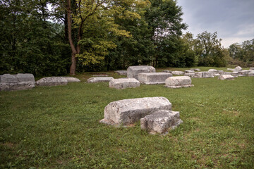 TARA National Park, Western Serbia - Unmarked medieval tombstones named Mramorje placed in the village of Perućac