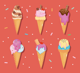 icon set of sweet ice creams, colorful design