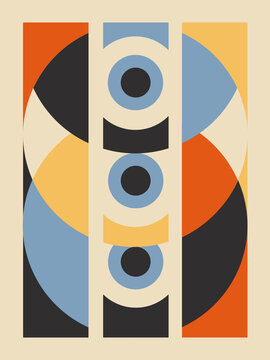 Vector trendy retro bauhaus geometric covers. Use for placards, brochures, posters, banners, wall decoration. Blue, red, black. Home interior poster. Eyes vintage design