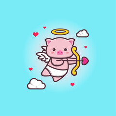 Cute kawaii cupid baby pig angels doodle drawing
