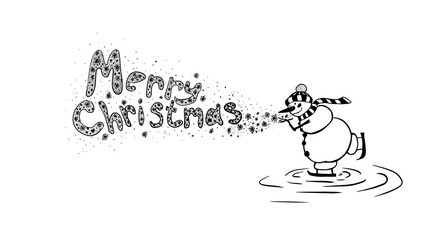The snowman is skating. Vector illustration