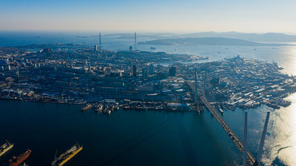 Winter view of vladivostok photographed on a drone