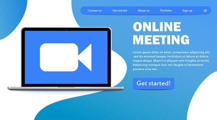 Online meeting. Distance learning. Video tutorials and courses. Internet seminar. Internet conference. Vector illustration.