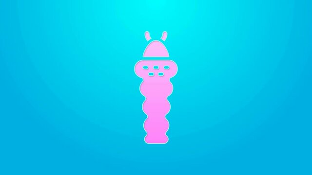 Pink line Larva insect icon isolated on blue background. 4K Video motion graphic animation