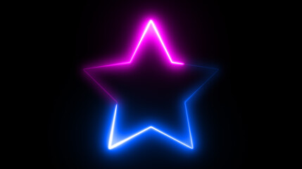 Neon star frame or neon lights sign.  Geometric glow outline star shape, laser glowing lines. Abstract background with space for your text. Illustration