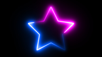 Neon star frame or neon lights sign.  Geometric glow outline star shape, laser glowing lines. Abstract background with space for your text. Illustration