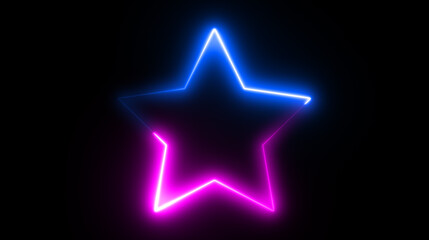 Obraz premium Neon star frame or neon lights sign. Geometric glow outline star shape, laser glowing lines. Abstract background with space for your text. Illustration