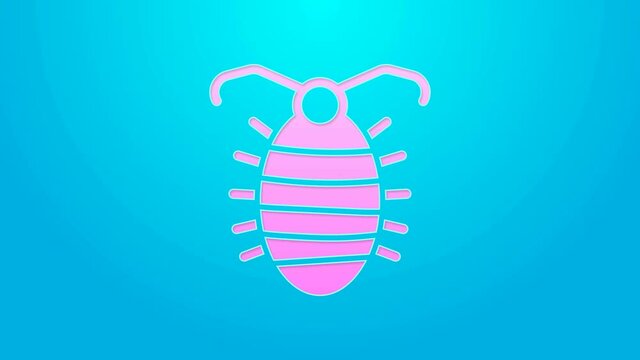 Pink line Larva insect icon isolated on blue background. 4K Video motion graphic animation