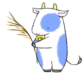 稲穂をもったうし（青色のホルスタイン）