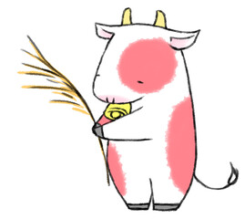 稲穂をもったうし（赤色のホルスタイン）