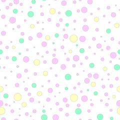 Pattern seamless with decoration of candy colors bubbles, pastel pink, green, yellow. Vector design for pack papper, tissue, background, fabric. Baby style.