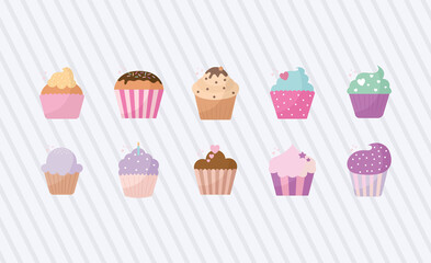 bundle of baked cupcakes icons