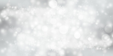 white and gray snow blur abstract background. Snowflake Bokeh Christmas blurred beautiful shiny Christmas lights.