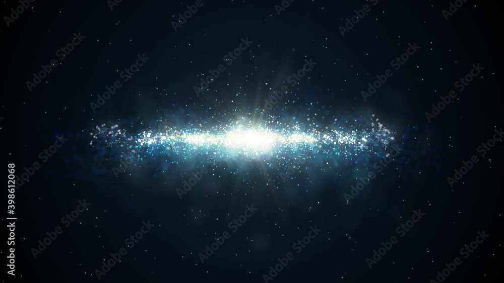 Poster abstract side view shining cosmic universe spiral galaxy star field in deep space background