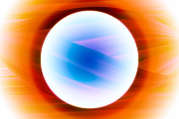 Abstract beautiful background with a bright big circle on the background of abstract lines of orange, pink, yellow shades
