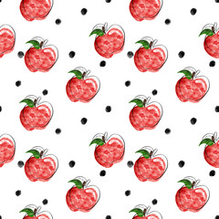 Seamless pattern with Illustration of bananas and apple on white background. Tropical abstract background.