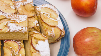 Slices of fresh baked Apple pie close up on a plate