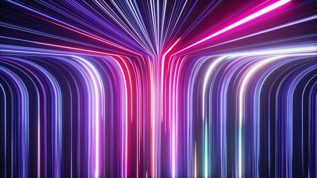 3d abstract neon background, pink blue glowing vertical lines in ultraviolet spectrum, laser rays, speed of light. Seamless loop animation