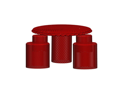 3D Red Mesh Metal Table Set On White Background