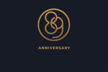 Number 89 logo, gold line circle with number inside, usable for anniversary and invitation, golden number design template, vector illustration