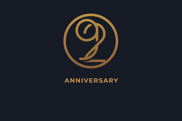 Number 92 logo, gold line circle with number inside, usable for anniversary and invitation, golden number design template, vector illustration - obrazy, fototapety, plakaty