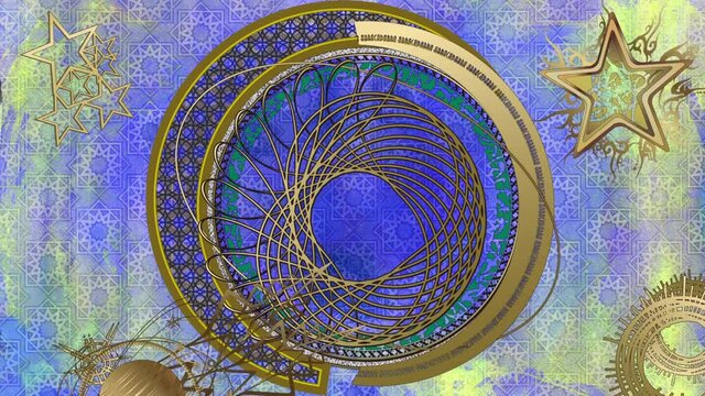 占星術風の金属の輪-青色背景