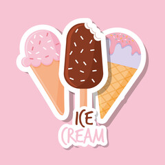 set of ice cream icons with ice cream lettering