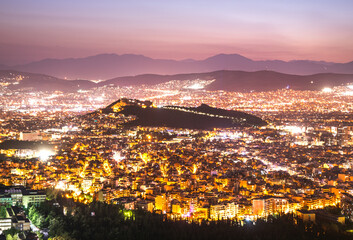Fototapeta na wymiar Night Athens aerial view, urban panorama