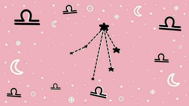 Hand drawn stop motion animation of Libra zodiac sign symbol and constellation