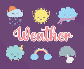 set of weather icons with weather lettering