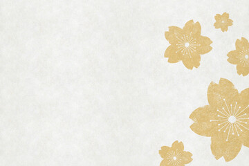Fototapeta na wymiar Background image of golden cherry blossom pattern on white Japanese paper