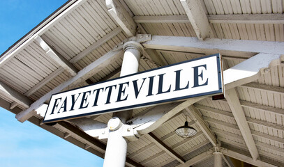 Train Station Sign, Fayetteville, North Carolina, USA