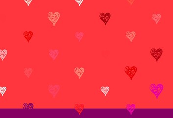 Light Red vector background with hearts.