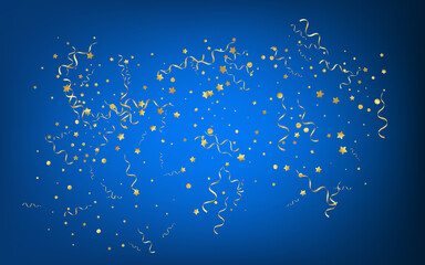 Yellow Confetti Abstract Vector Blue Background. 