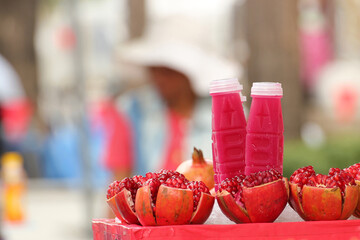 Fresh pomegranate juice,Thai street food vendor in Bangkok, Thailand