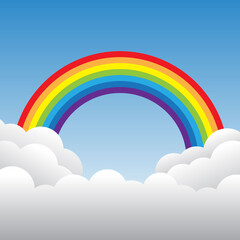 Rainbow and clouds in the sky. vector illustration 