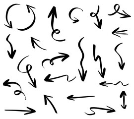 hand drawn arrow icon set isolated on white background. Doodle vector illustration.