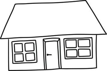 
hand-drawn small house by black line isolated on white background