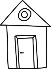 
hand-drawn small house by black line isolated on white background